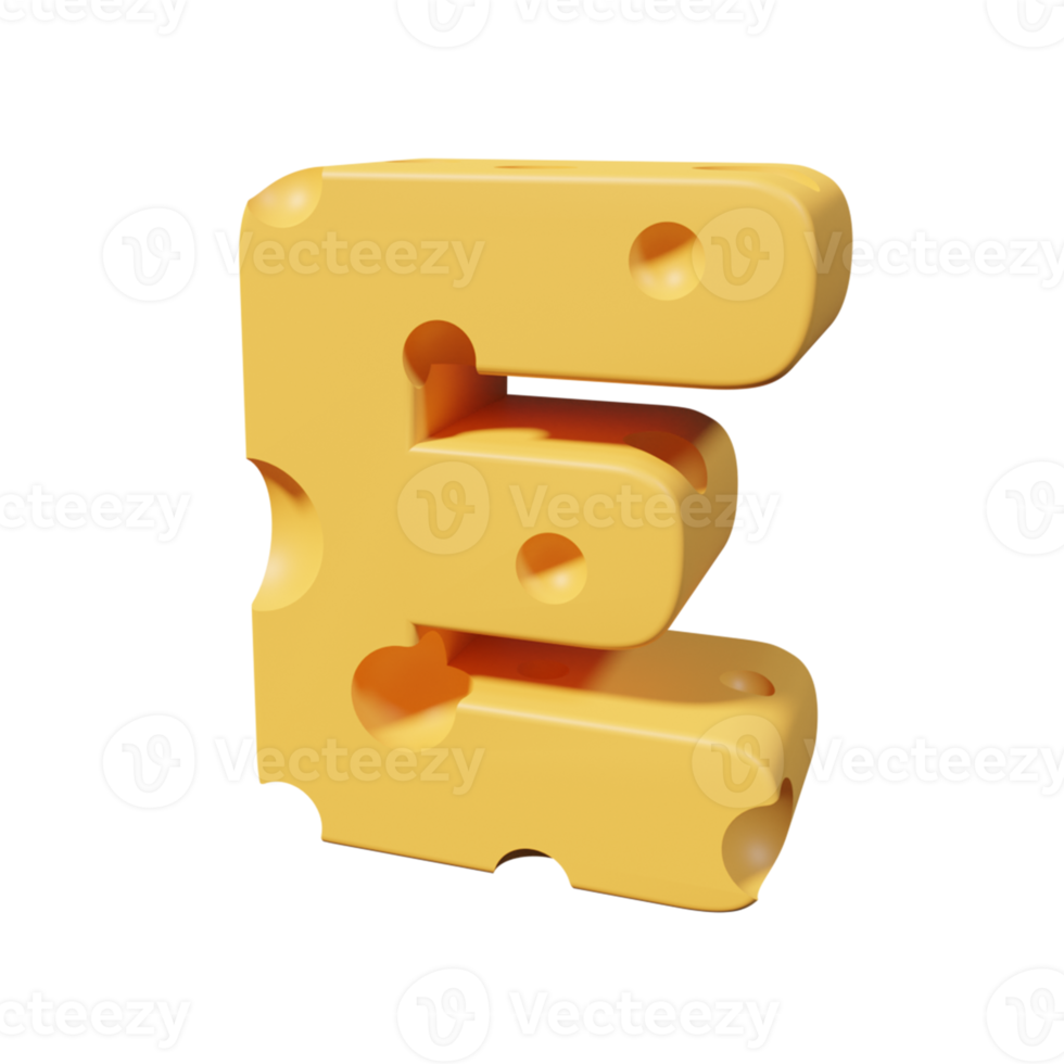 letras de queijo e. renderização de fonte 3d png