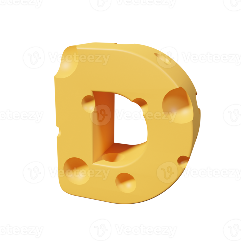 Cheese Letters D. 3d font render png