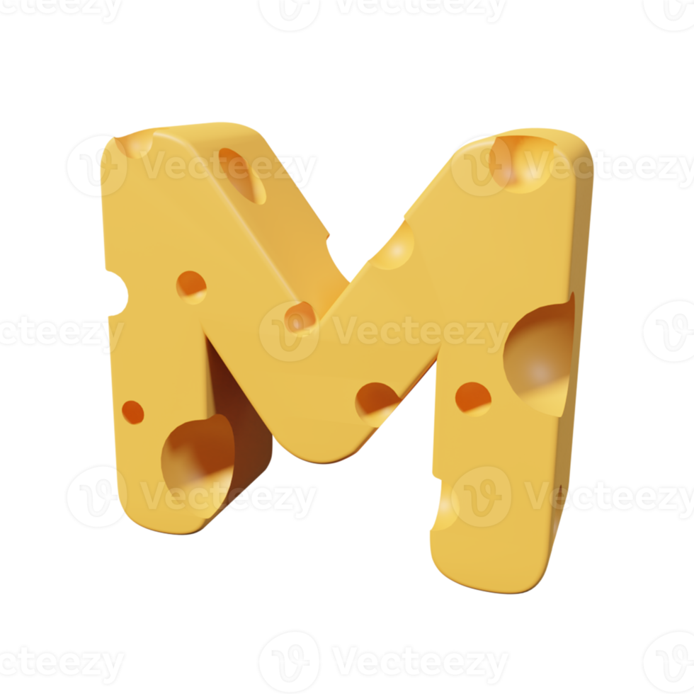 Cheese Letters M. 3d font render png