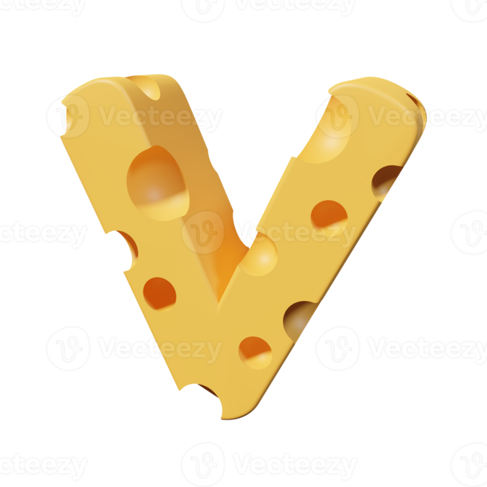 Cheese Letters V. 3d font render png