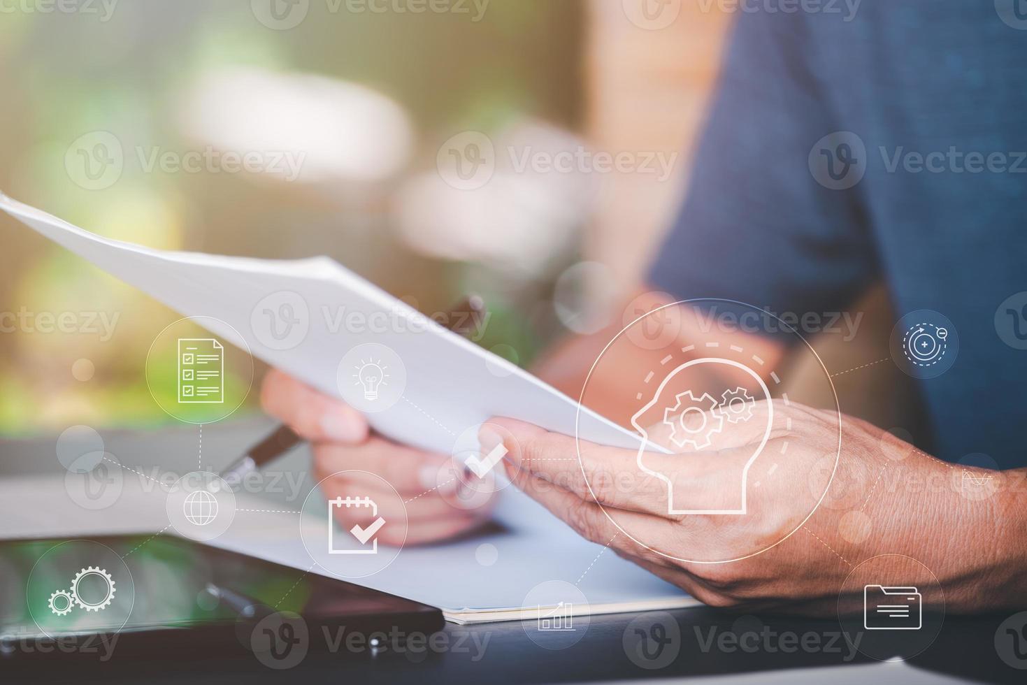 business people evaluation annual project budget, ,business document evaluation process Market Data Report Analysis and consulting, monitoring revenue statement of performance of the company photo