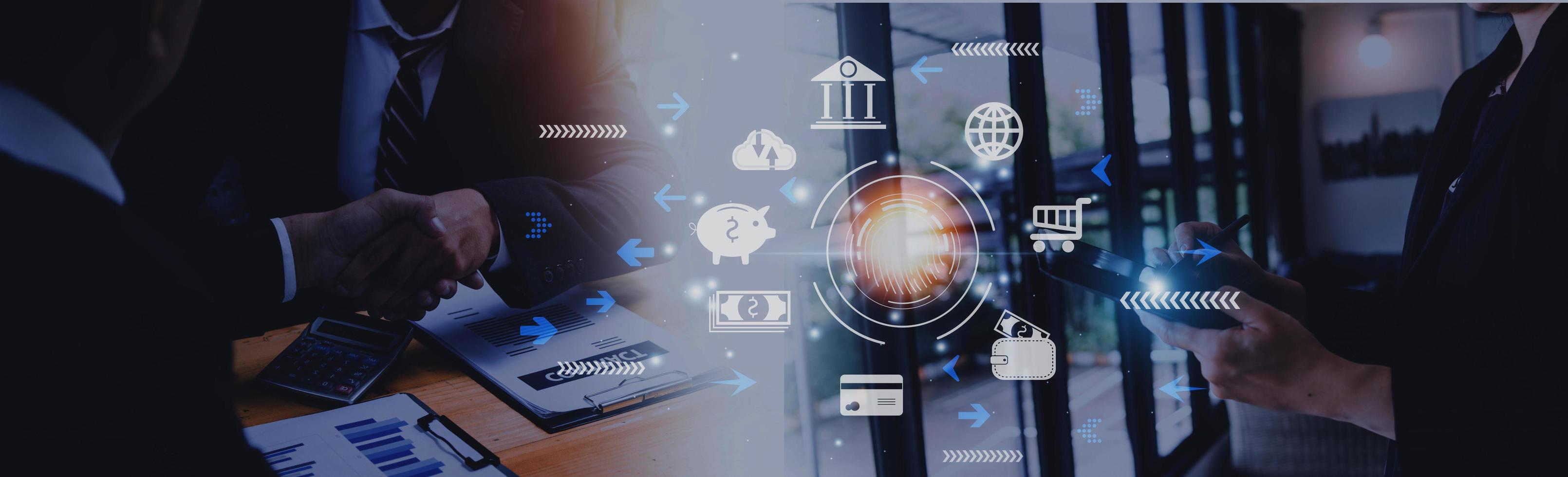 futuristic digital processing of biometric identification fingerprint scanner for access personal financial data. surveillance and security scanning of digital programs cyber futuristic applications photo