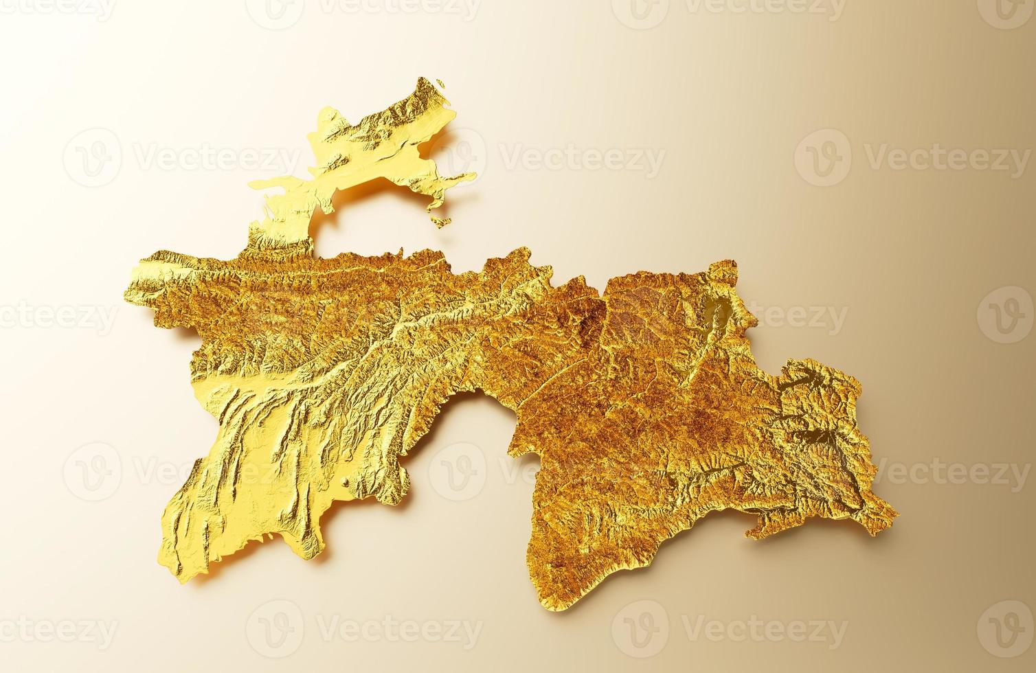 Tajikistan Map Golden metal Color Height map Background 3d illustration photo