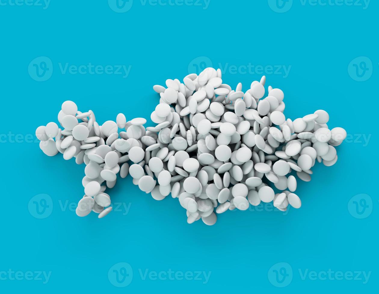 Kazakhstan multicolored sweet candy Dragees in shape of Kazakhstan map isolated on Blue background. 3d illustration photo