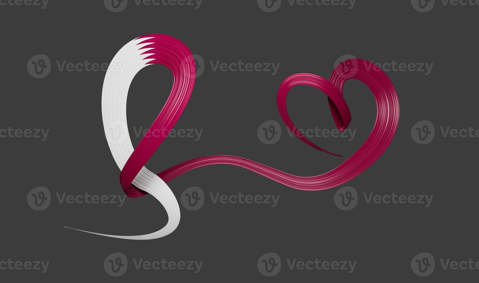 Qatar Flag colors ribbon making bow to heart shape for cancer awareness month 3d illustration photo