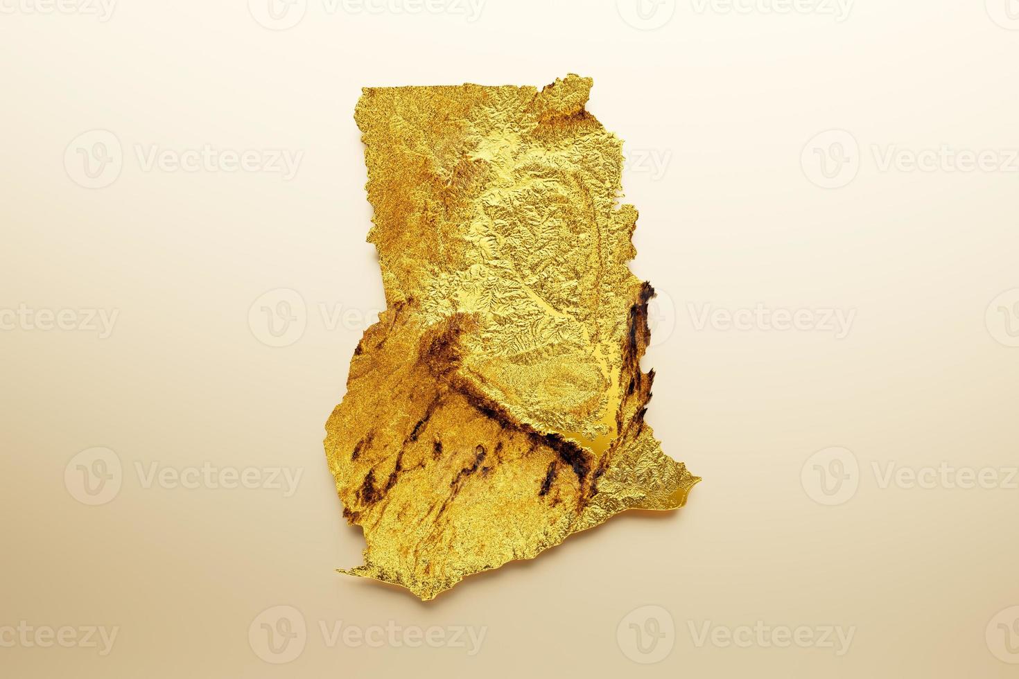 Ghana Map Golden metal Color Height map Background 3d illustration photo