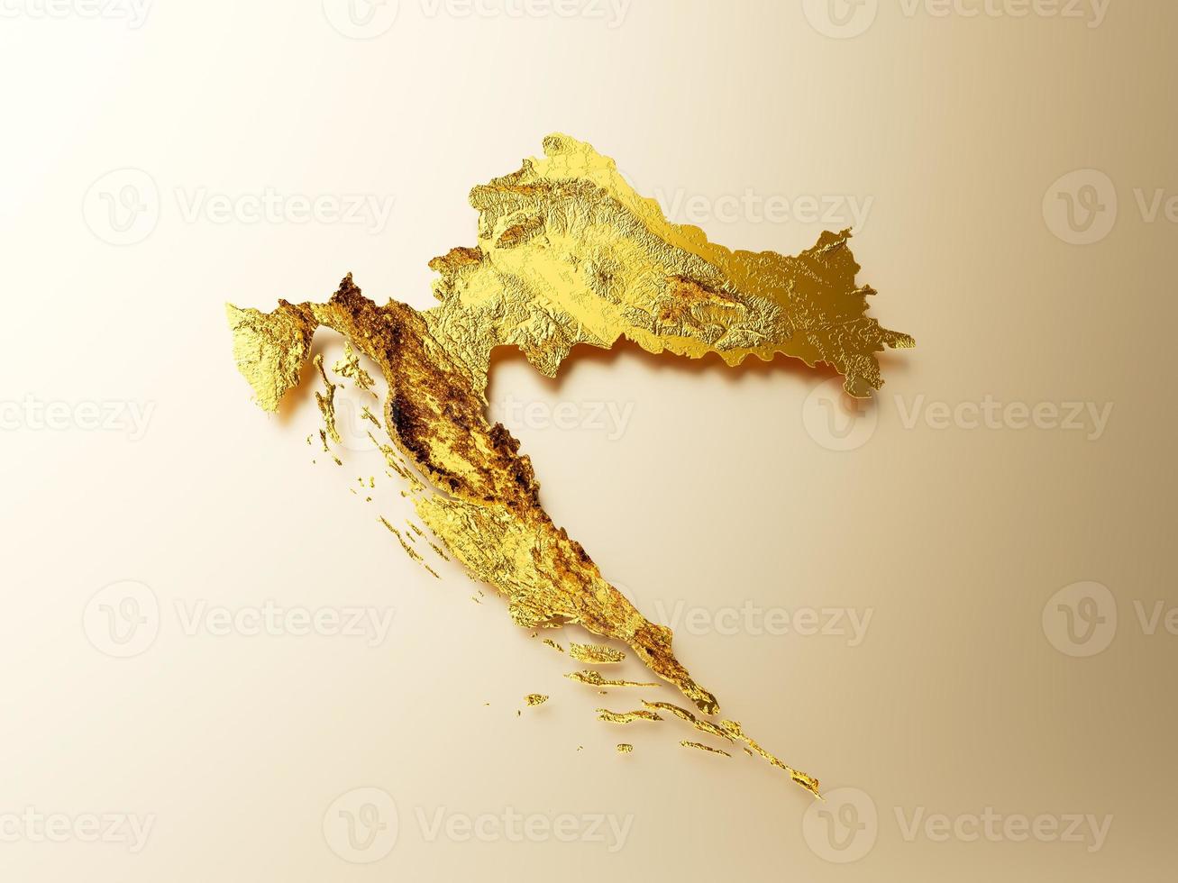 Croatia Map Golden metal Color Height map Background 3d illustration photo