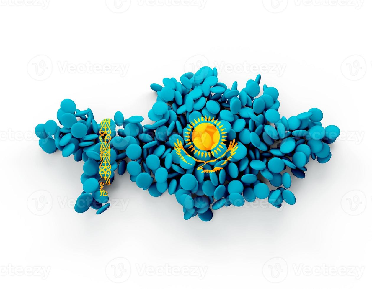 Kazakhstan multicolored sweet candy Dragees in shape of Kazakhstan map isolated on white background. 3d illustration photo