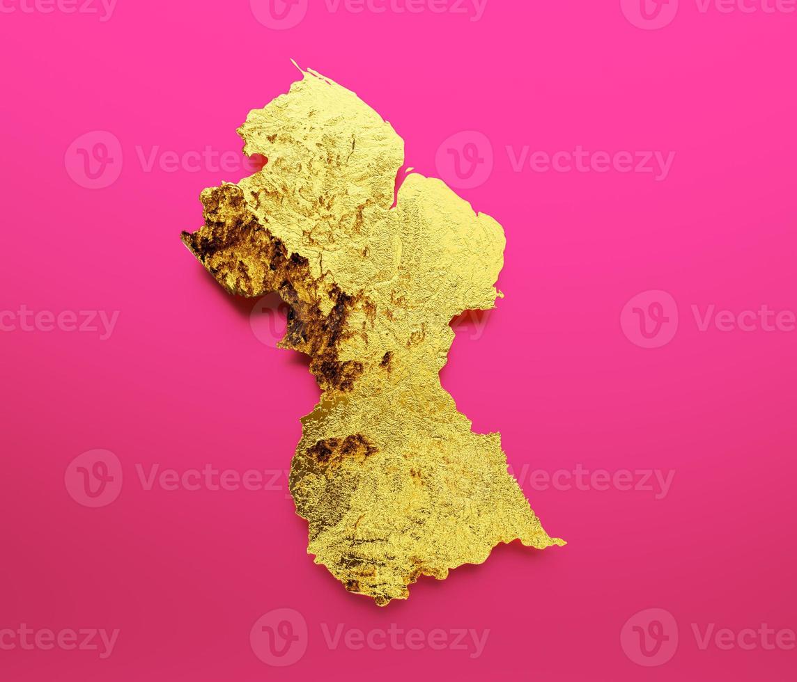 Guyana Map Golden metal Color Height map Background 3d illustration photo