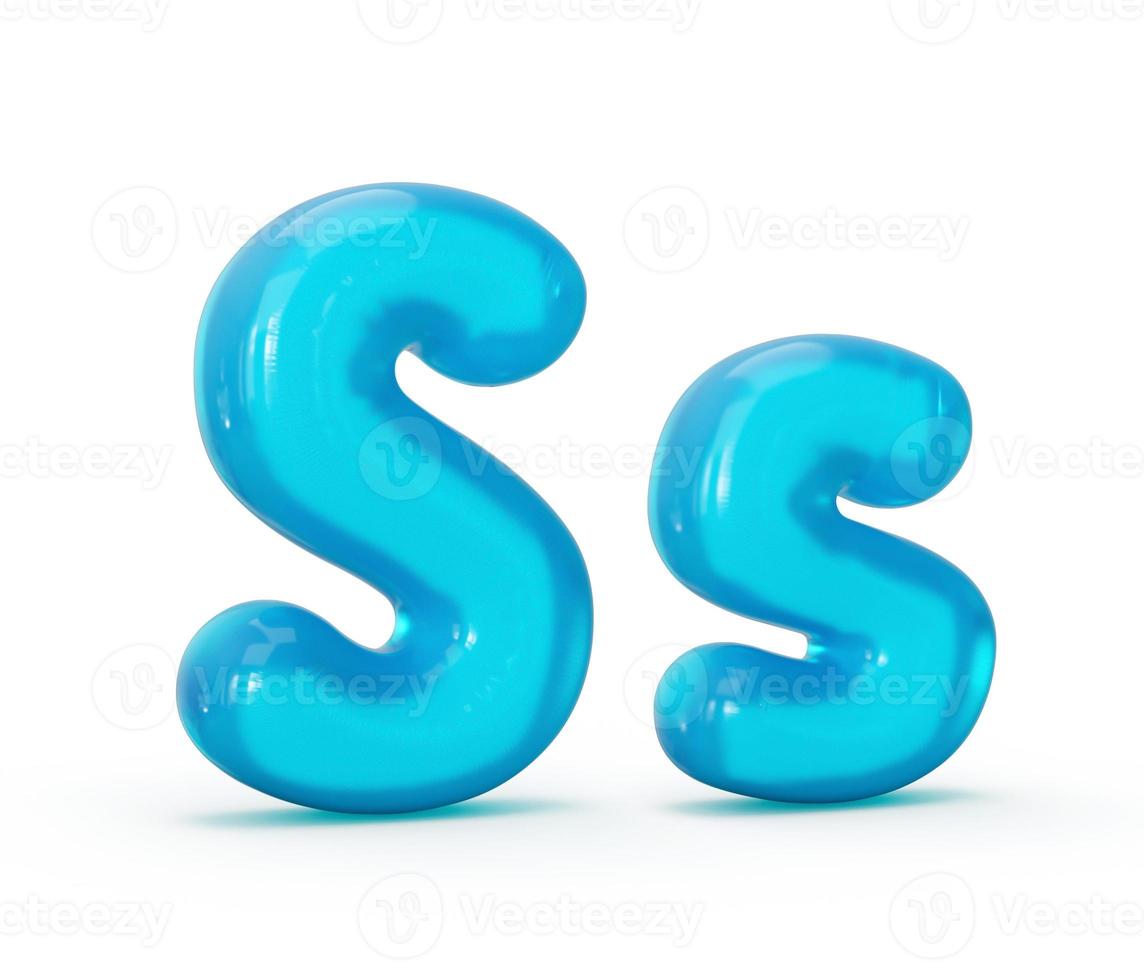 Aqua Blue jelly S letter isolated on white background - 3d illustration photo