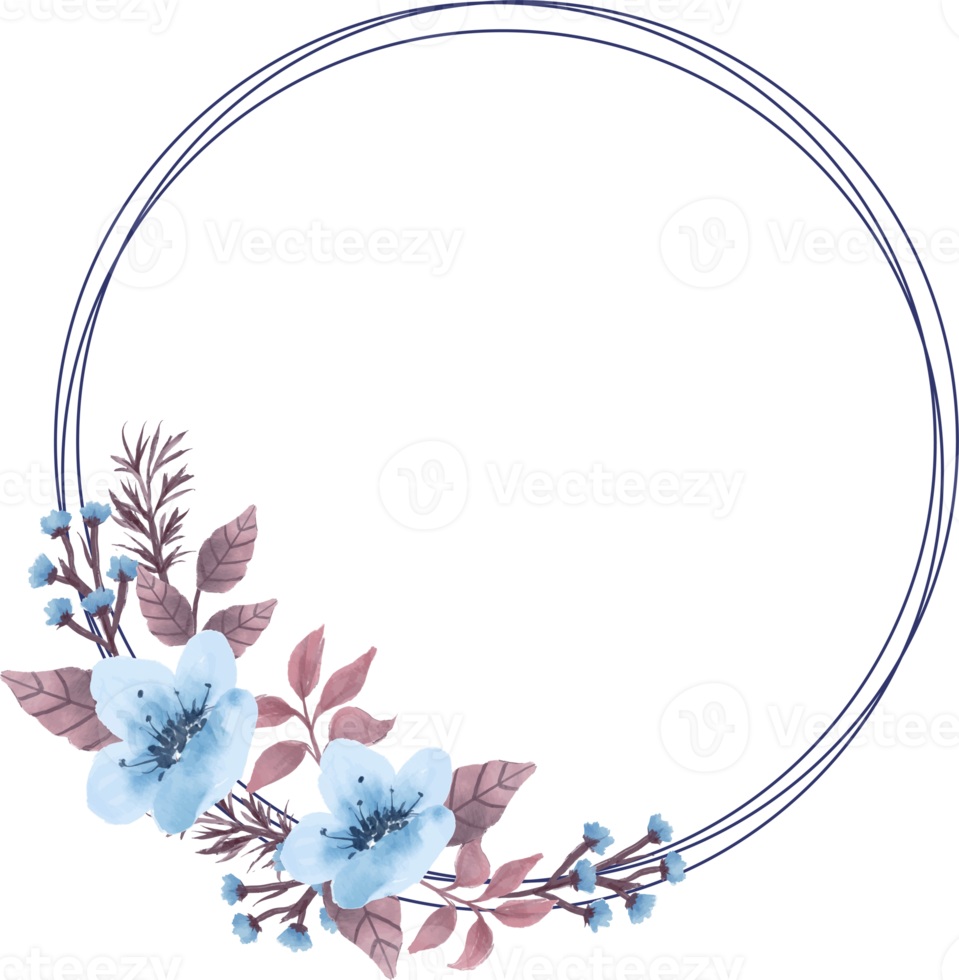 schöner blumenkranz mit blauen blumen und braunen blättern aquarellillustration png