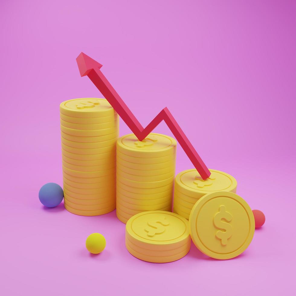 3d coin with uptrend chart concept. Financial success and growth concept. 3d render illustration photo