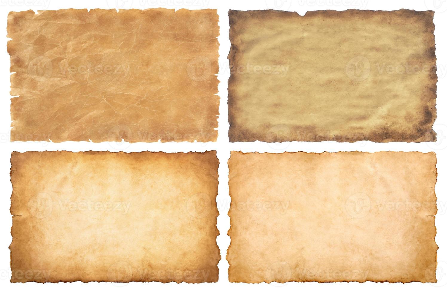 collection set old parchment paper sheet vintage aged or texture isolated on white background photo
