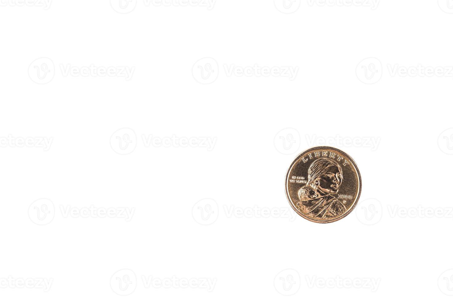 One dollar gold coin. white isolated background. photo