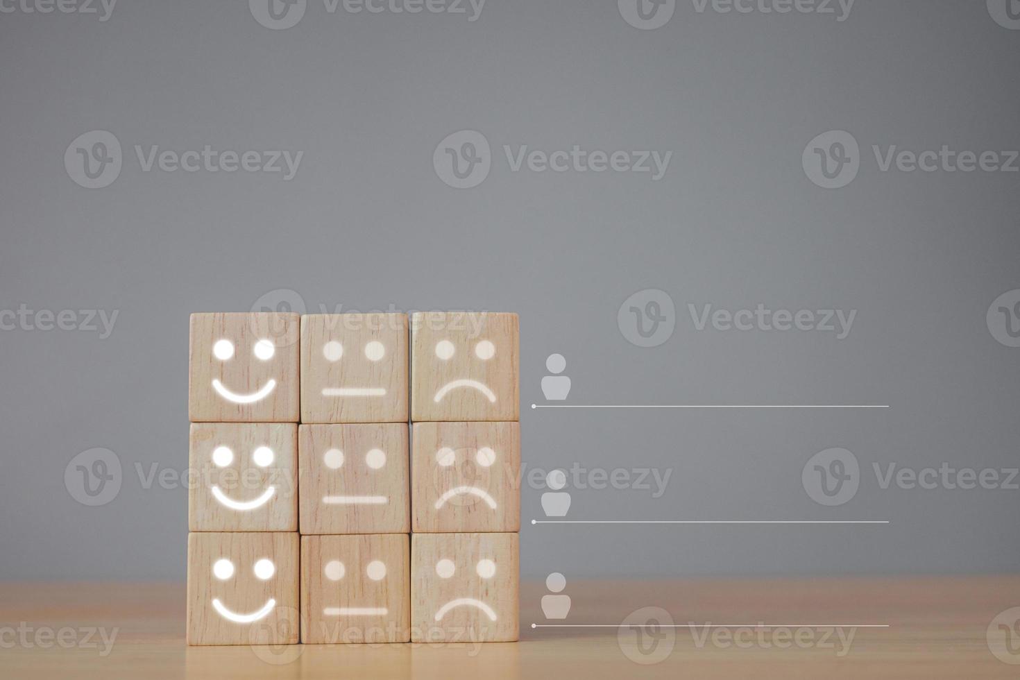 Human Resource concept. Finding the best person for a work. Wood block on the table. Medium close up shot with virtual screen. photo