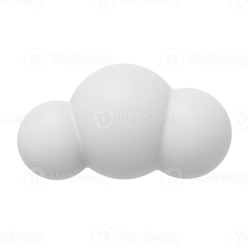 White cartoon cloud. 3D rendering. PNG icon on transparent background.