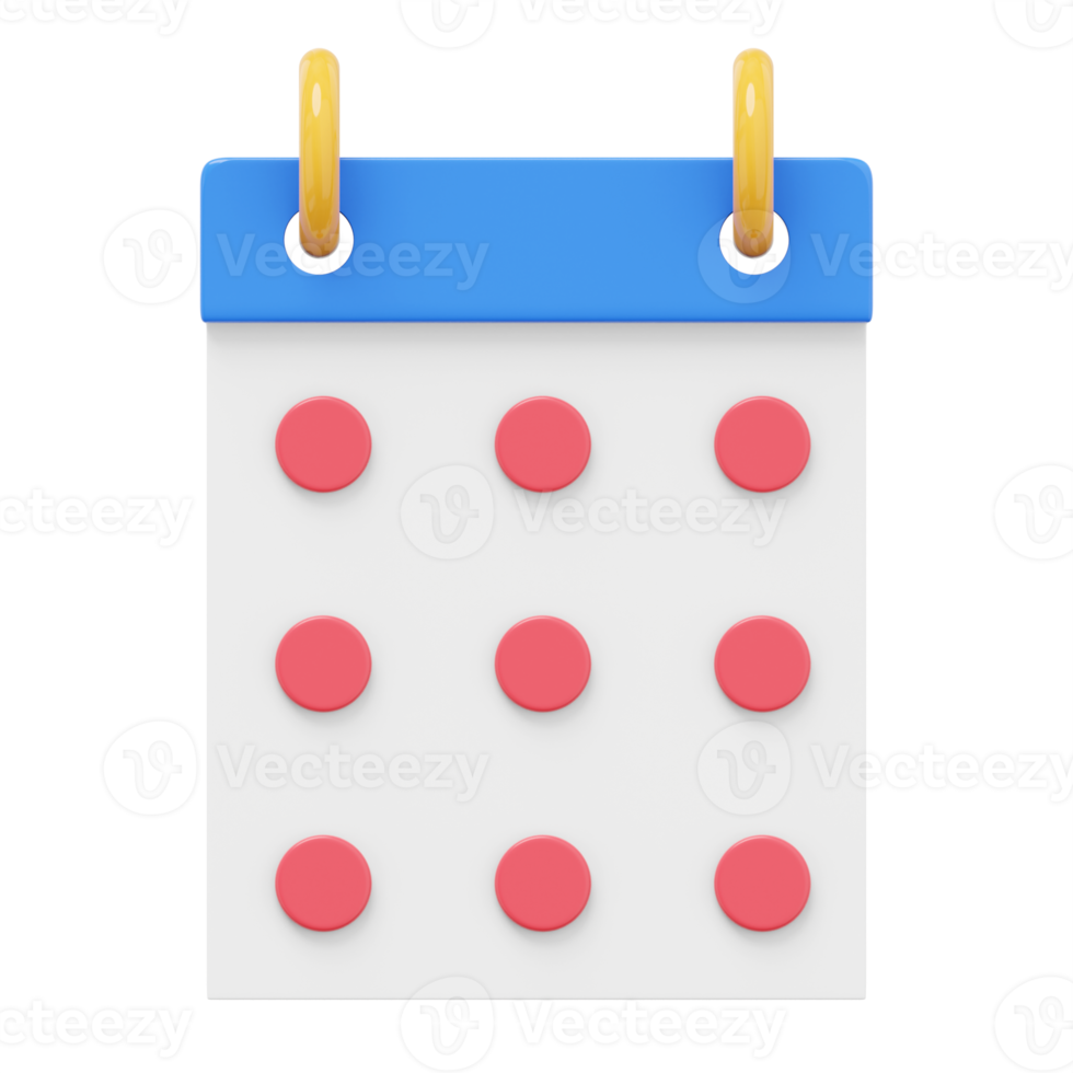 Simple flip calendar. 3D rendering. PNG icon on transparent background.