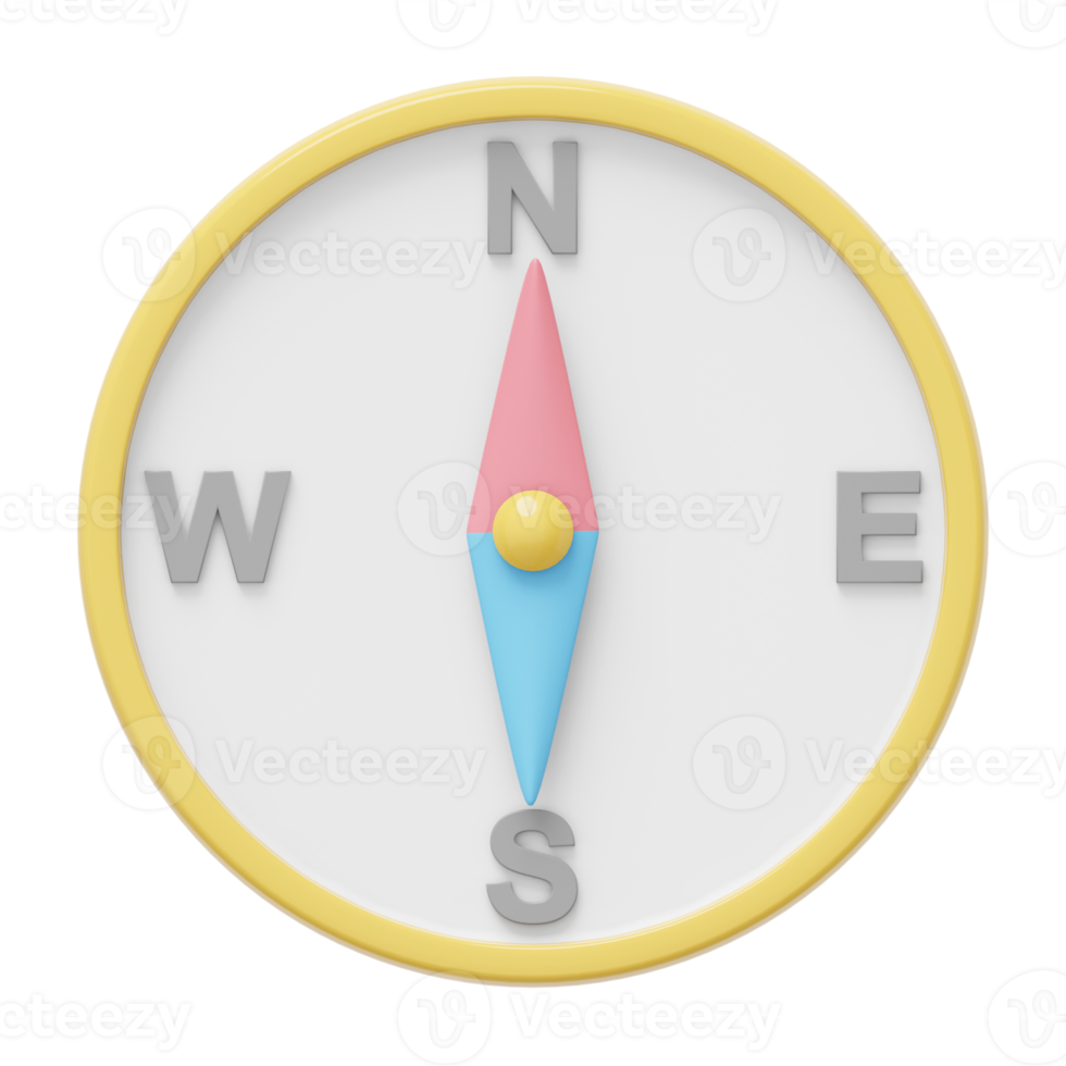 Simple pastel compass, navigation, direction finding. 3D rendering. PNG icon on transparent background.