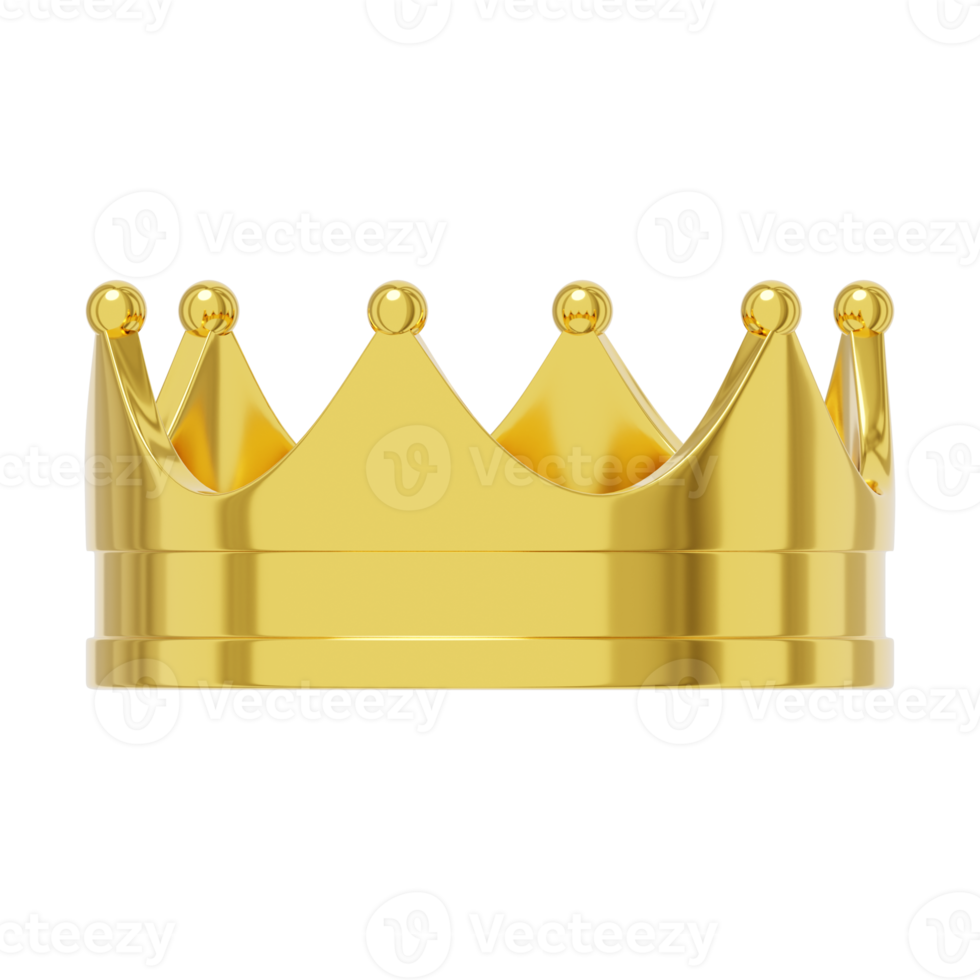 Realistic royal crown gold metal, symbol of power. 3d rendering. PNG icon on transparent background.
