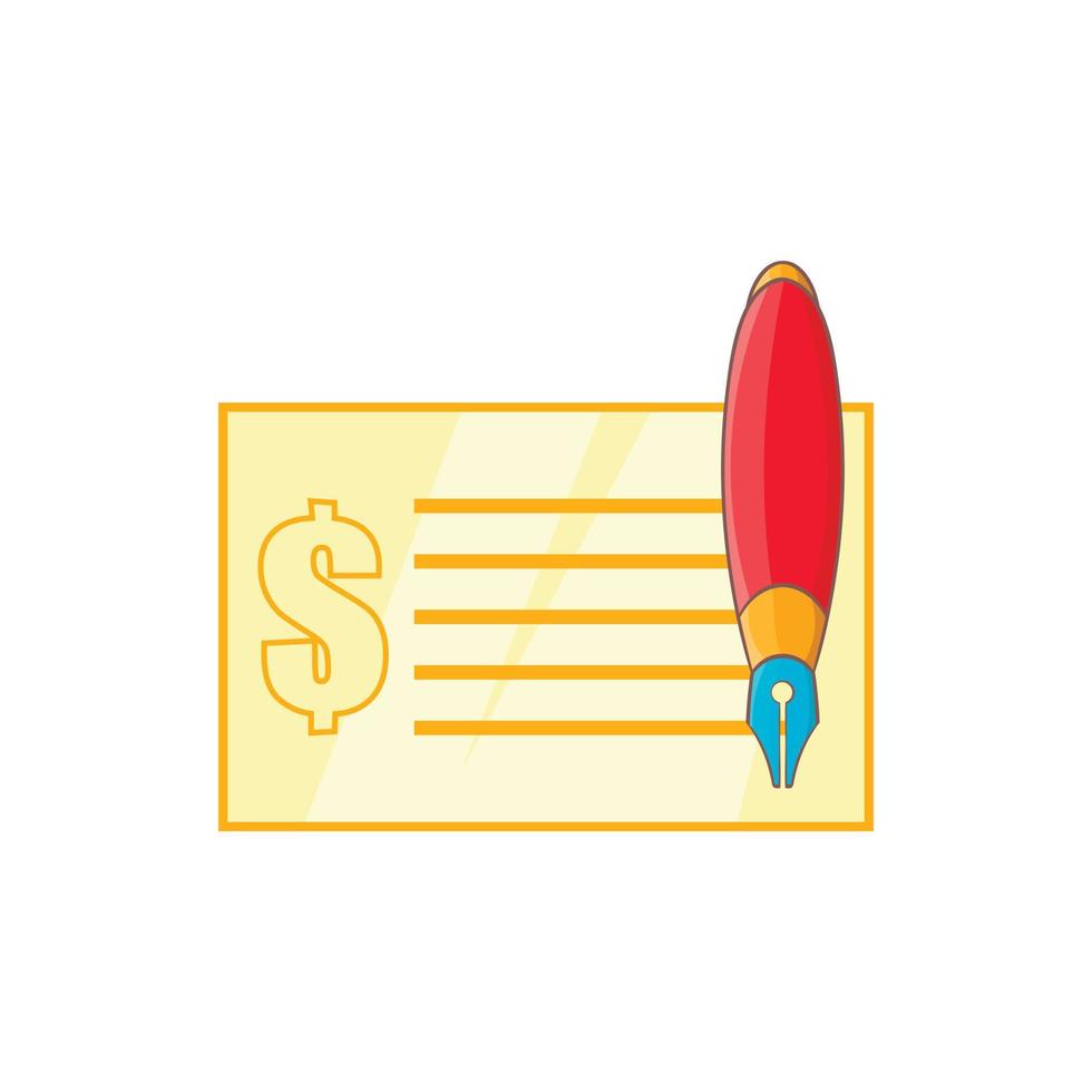 icono de cheque y bolígrafo en estilo de dibujos animados vector