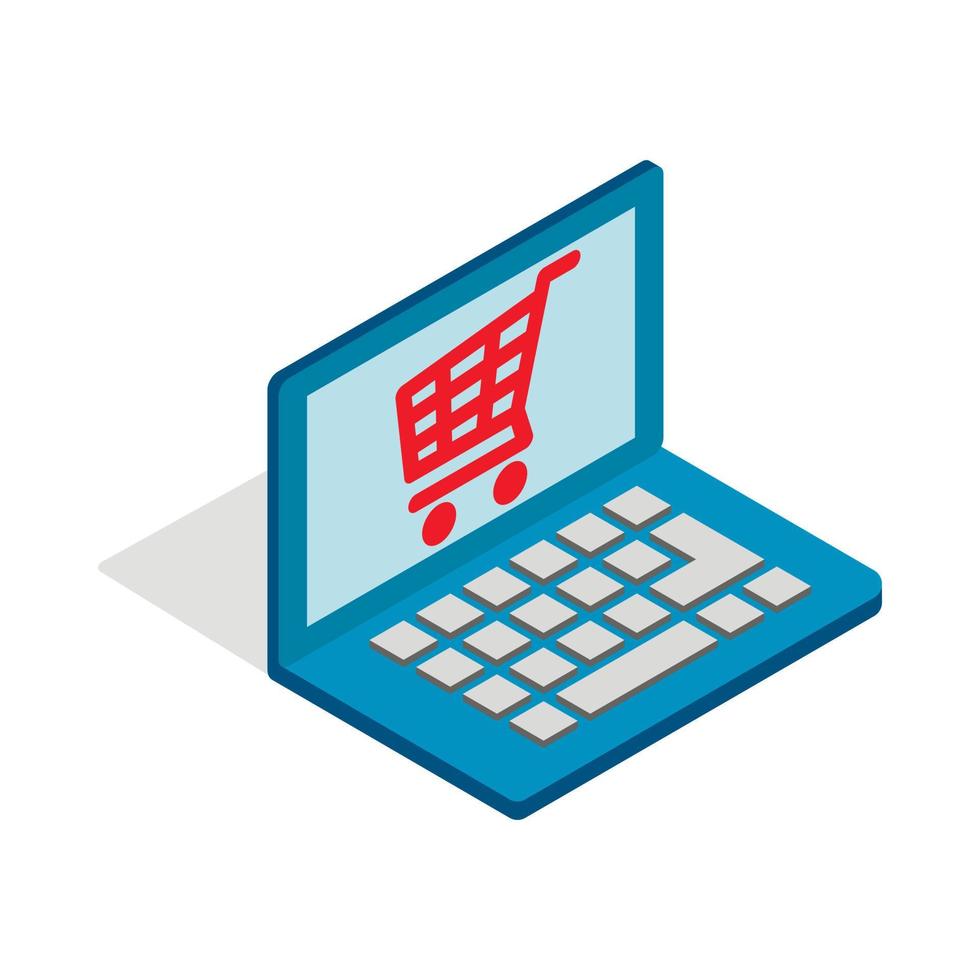 Online shopping in laptop icon, isometric 3d style vector