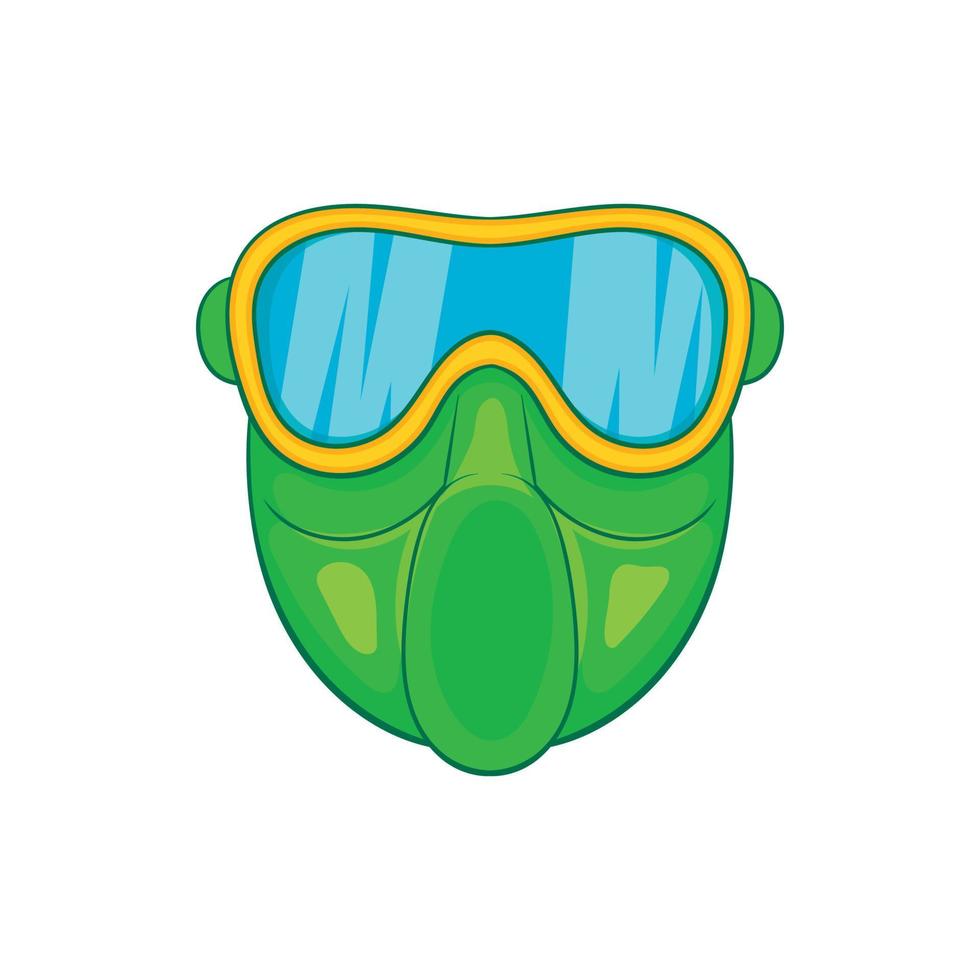 Green paintball mask icon, cartoon style vector