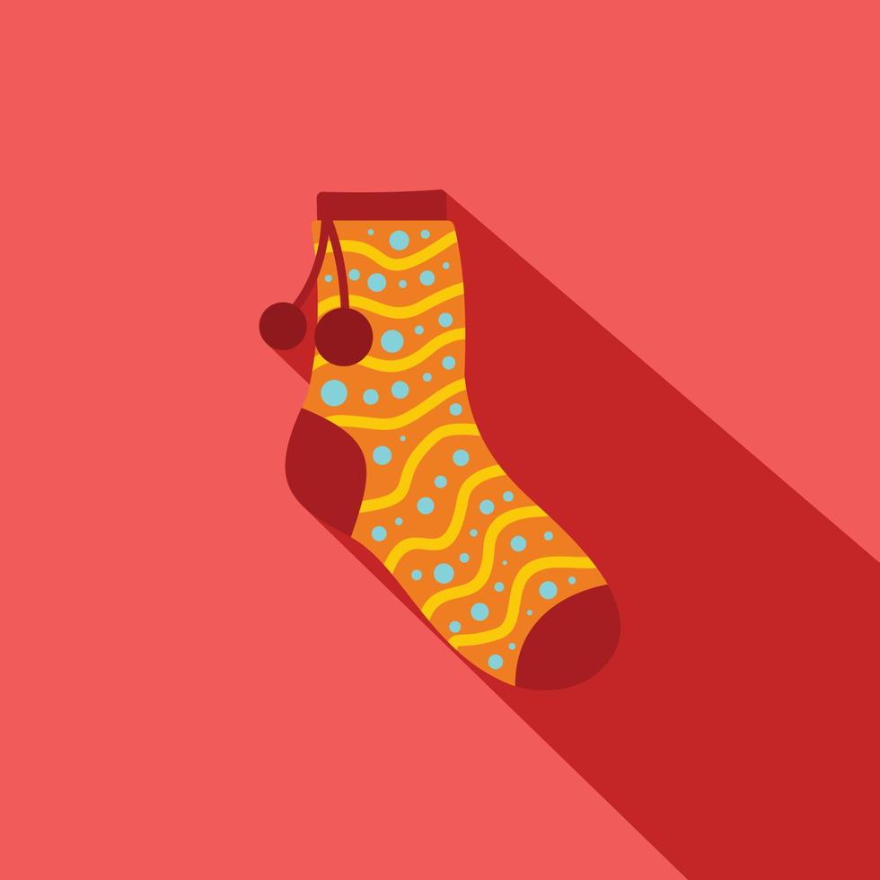 Sock with pompon icon, flat style vector