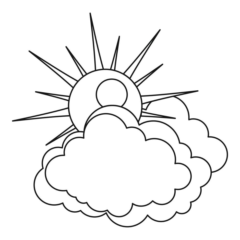 Sun and cloud icon, outline style. vector
