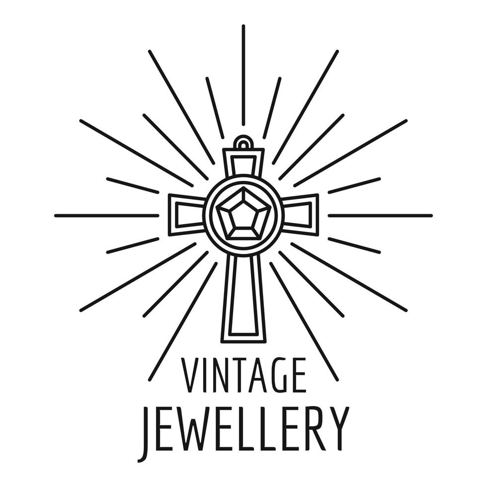 Vintage jewellery logo, outline style vector