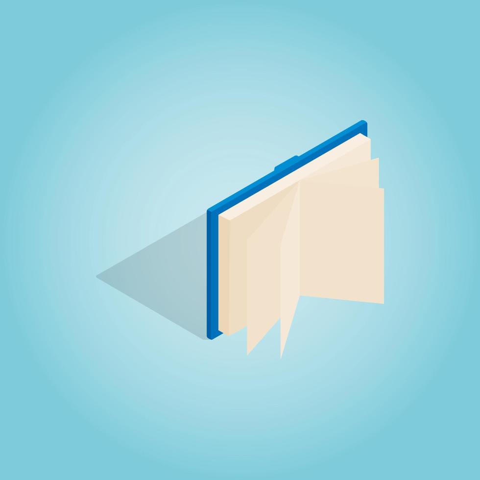 Blue open book icon, isometric 3d style vector