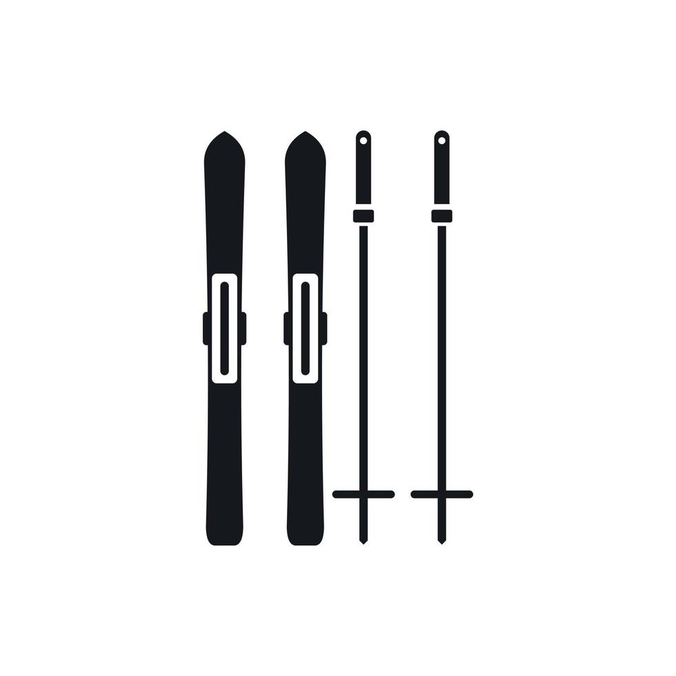 Skis and ski poles icon, simple style vector