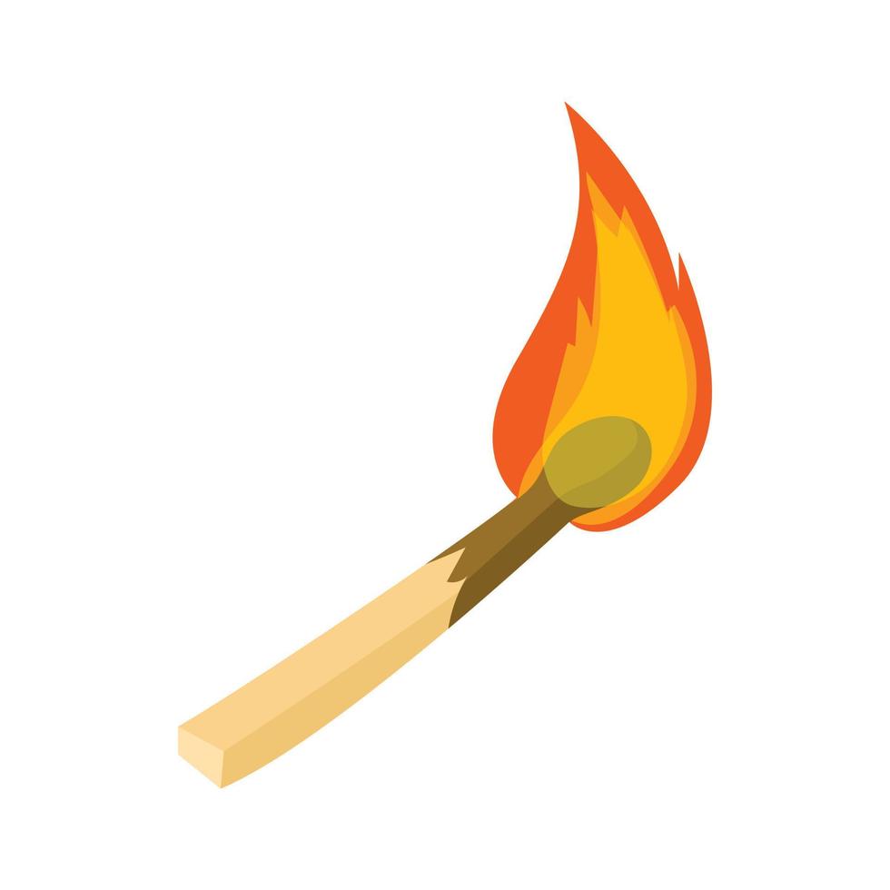 Burning match icon, cartoon style vector