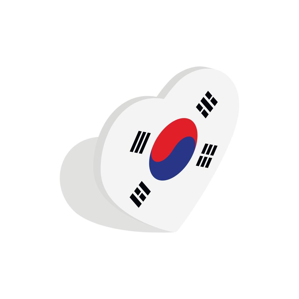 Heart with Korean flag icon, isometric 3d style vector