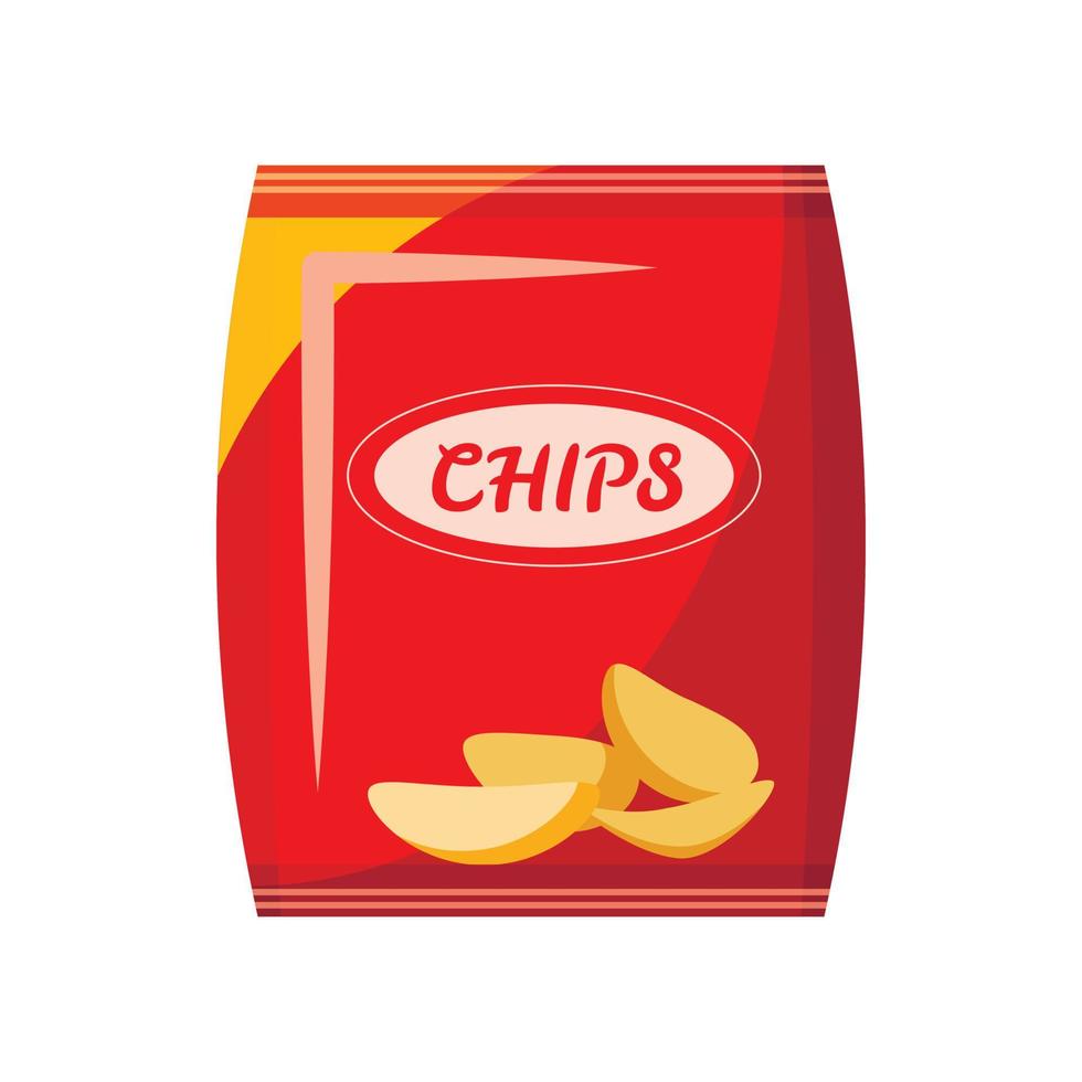 Packing with chips icon, cartoon style vector