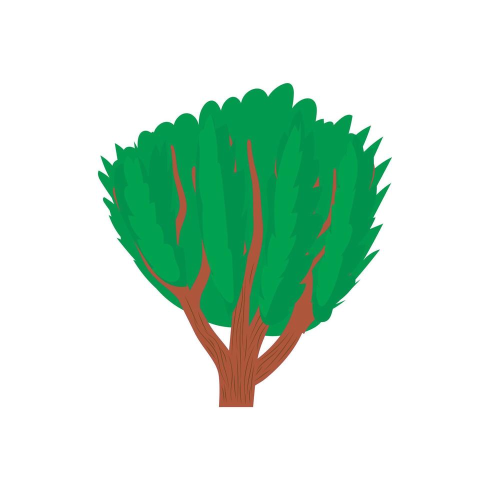 árbol con icono de hojas verdes, estilo de dibujos animados vector