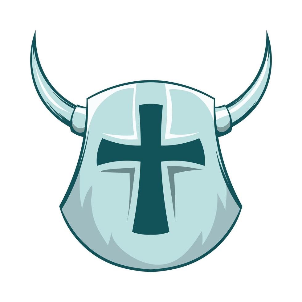 Medieval shield with cross and horns icon vector