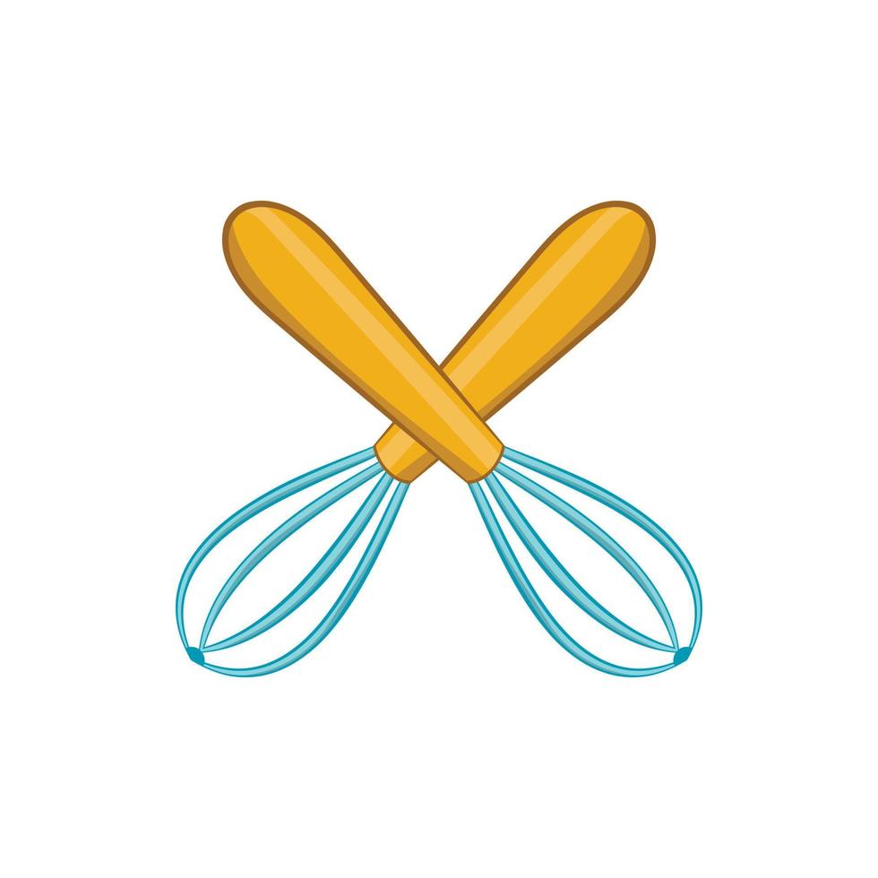 Crossed kitchen whisks icon, cartoon style vector