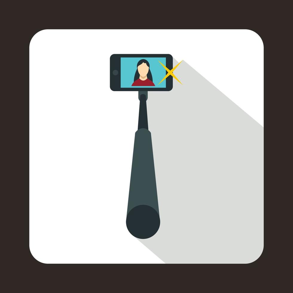 Selfie stick with mobile phone icon, flat style vector