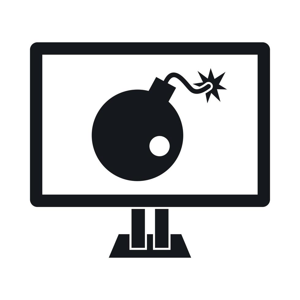 Bomb on computer monitor icon, simple style vector