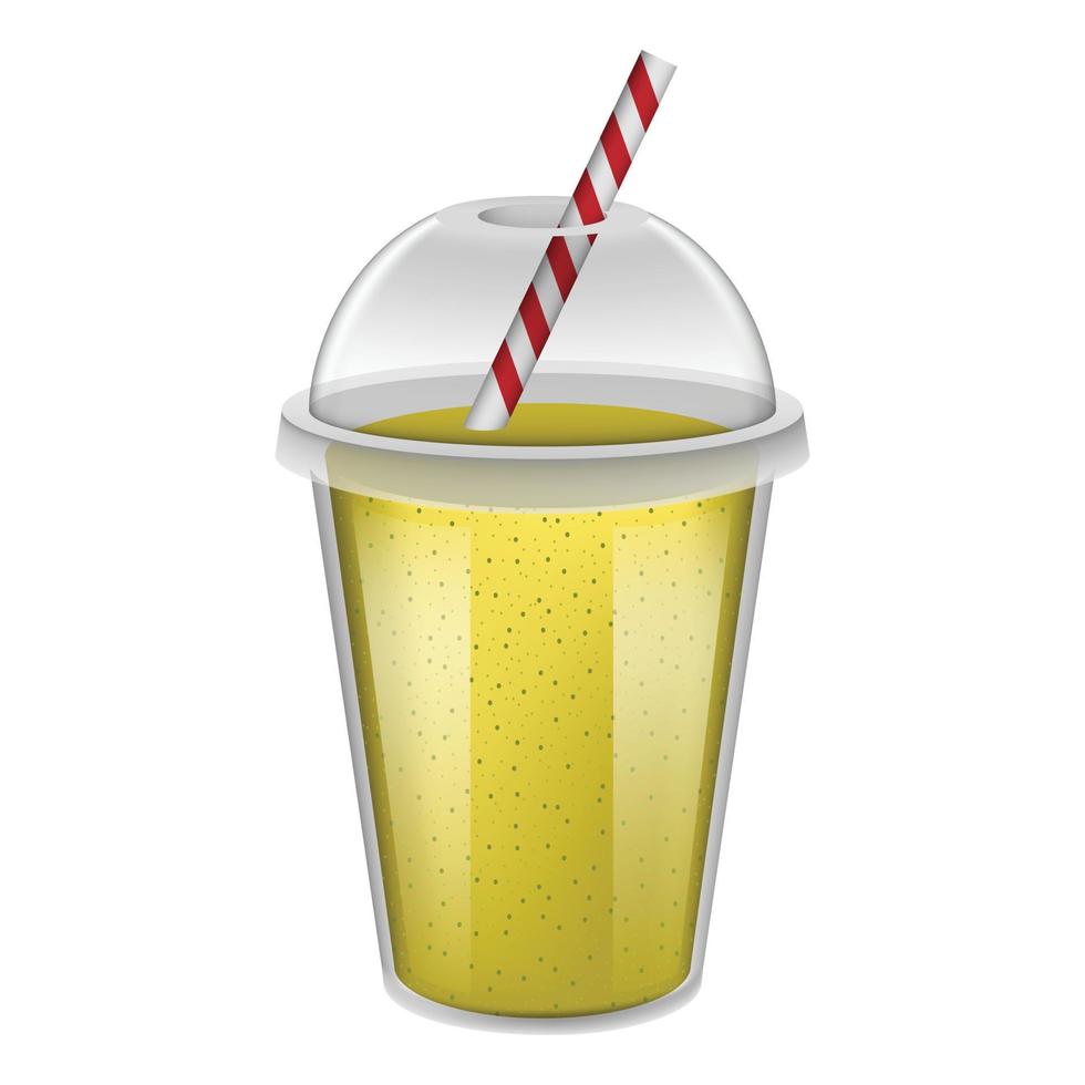 Plastic cup yellow smoothie mockup, realistic style vector