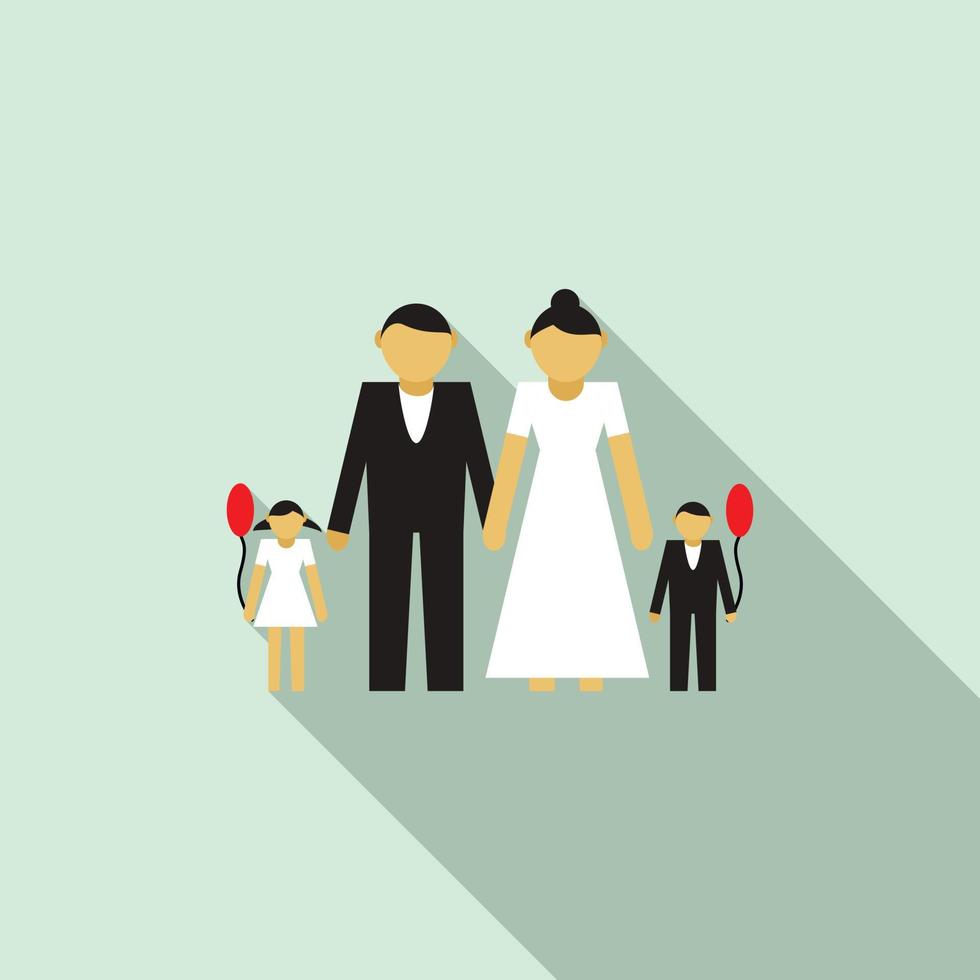 Wedding couple with children icon, flat style vector