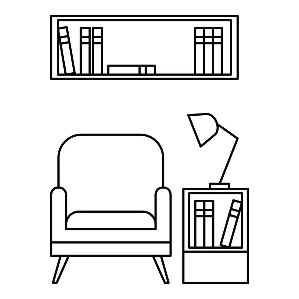 icono de sillón de lectura, estilo de esquema vector