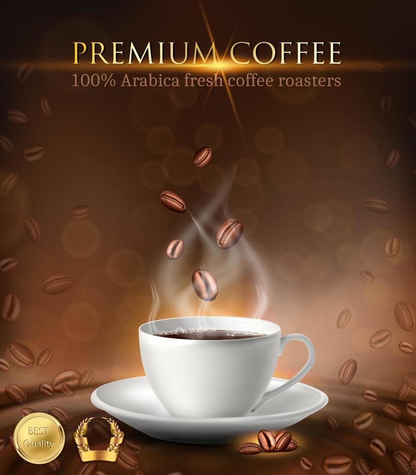 3d realistic vector illustration. Coffee shop. Banner. Menu template. Coffee beans.