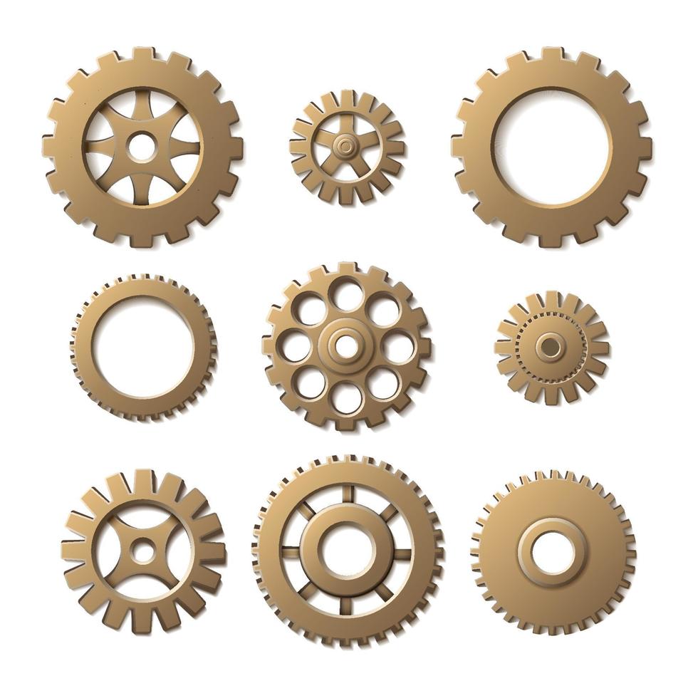 3d realistic vector gears, isolated on white background.