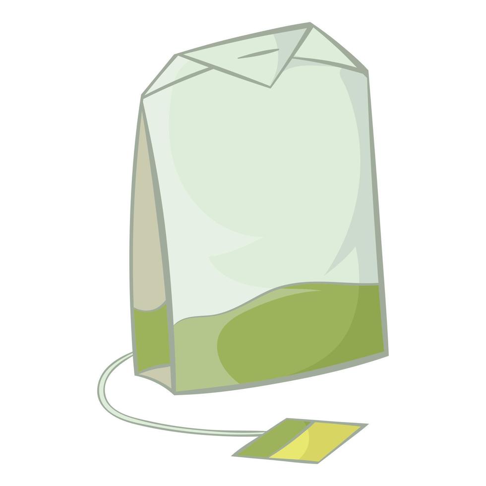 Teabag of green tea icon, cartoon style vector