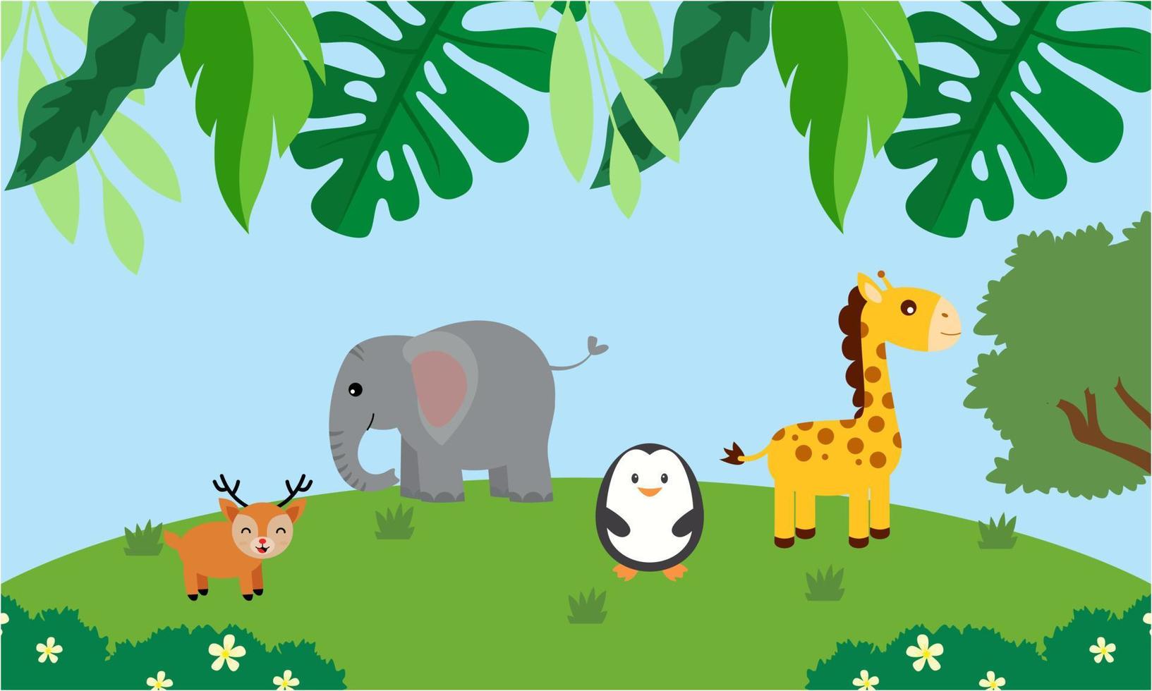 Cute jungle animals in cartoon style, wild animal, zoo designs for background illustration vector