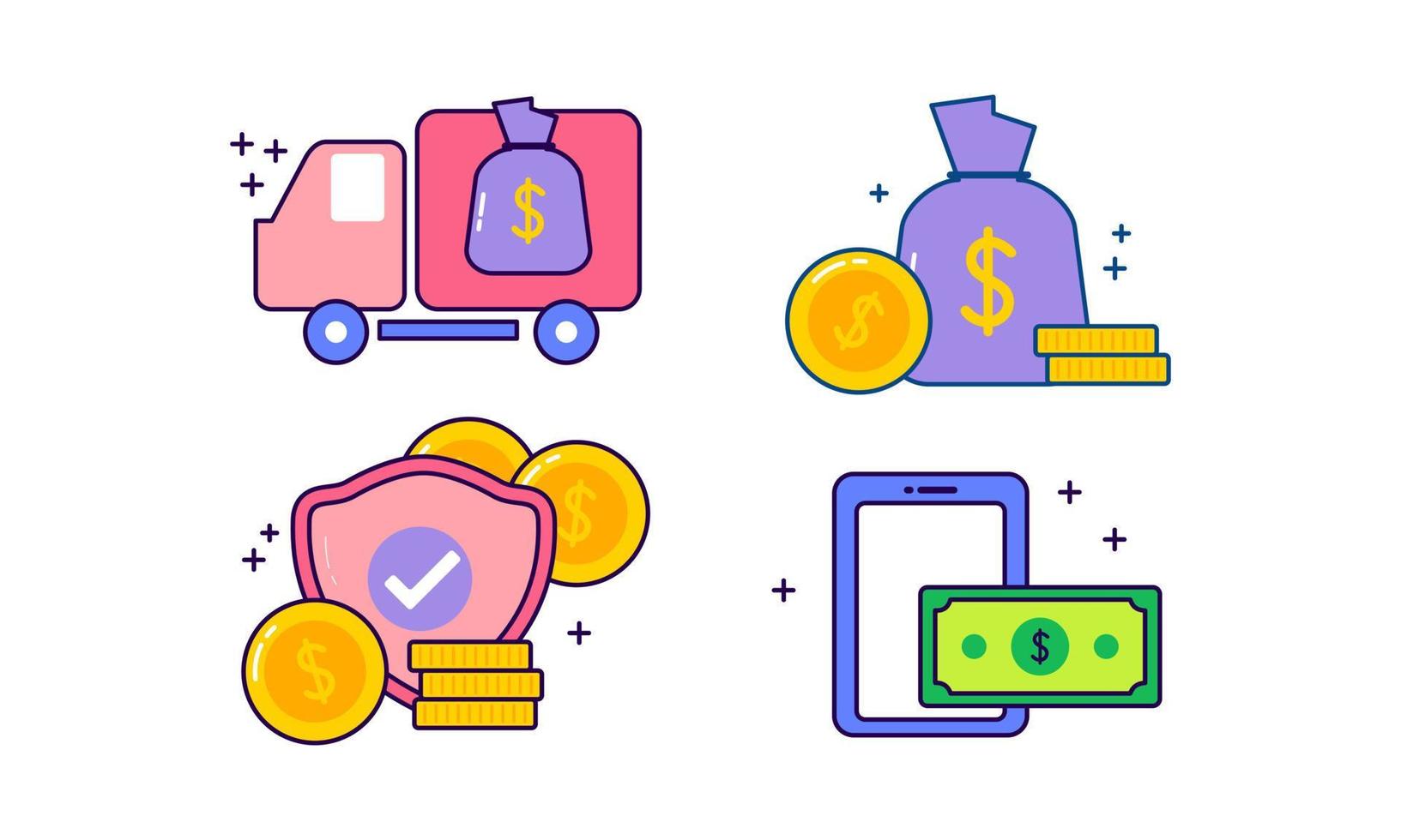 Kawaii finance sticker of business and finance elements. Doodle finance sticker vector