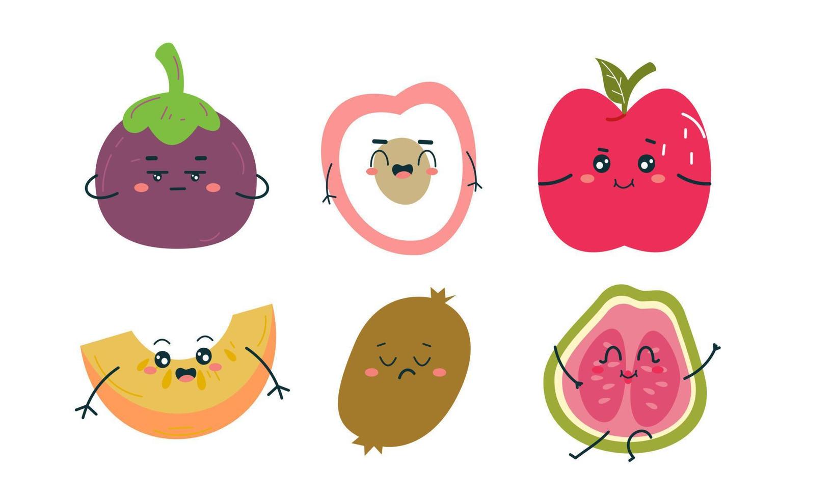 Cute fruits funny characters icon vector