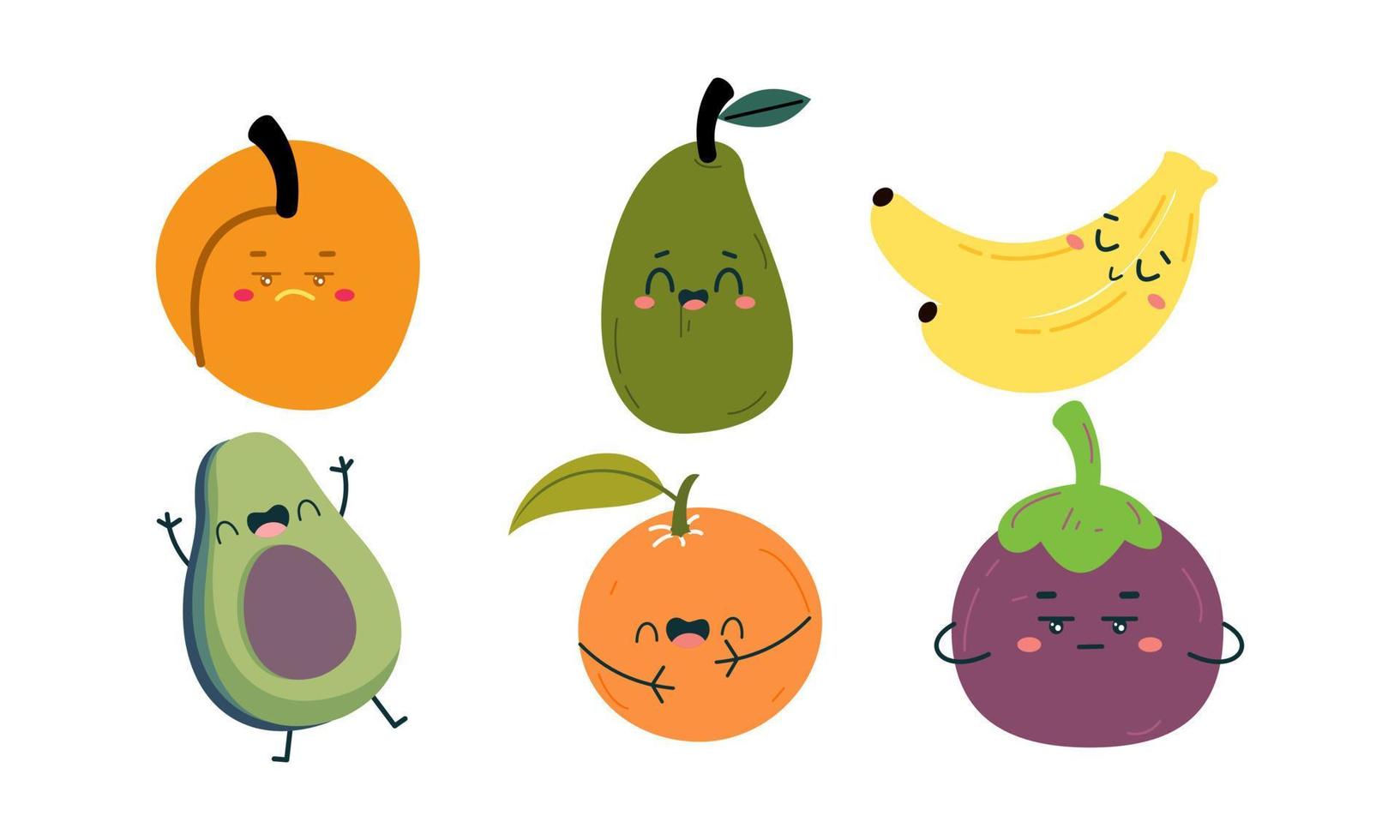 Cute fruits funny characters icon vector