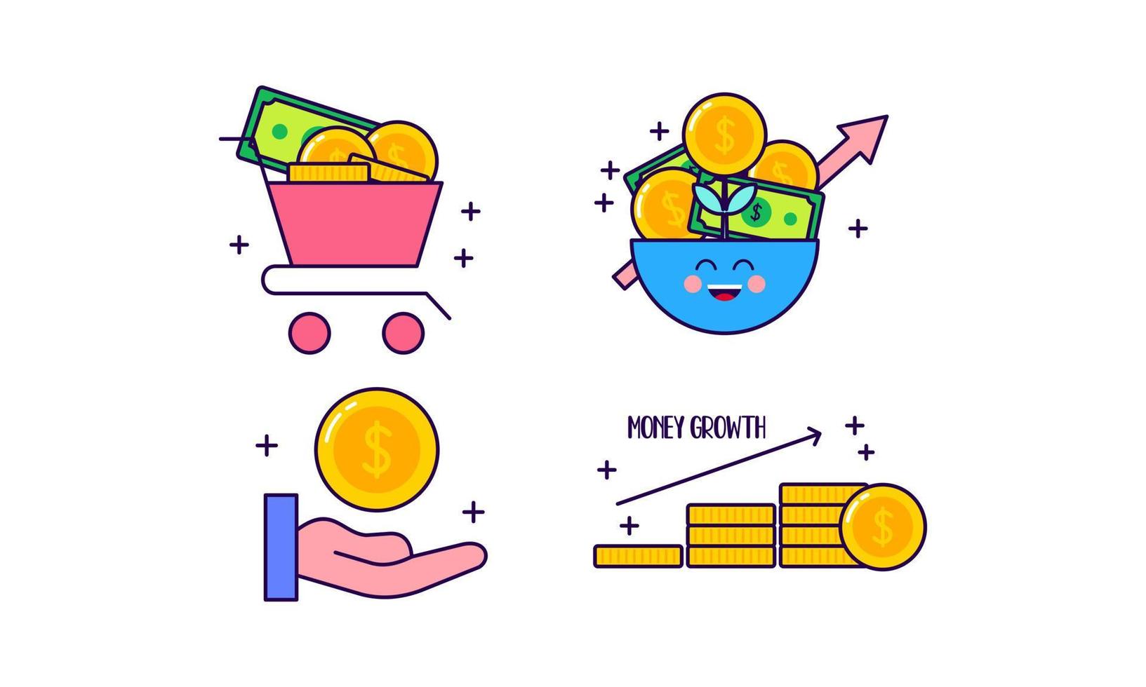 Kawaii finance sticker of business and finance elements. Doodle finance sticker vector